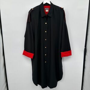 Vintage Duster Jacket Size 22W Mob Wife Black Red Shoulder‎ Pads Oversize USA